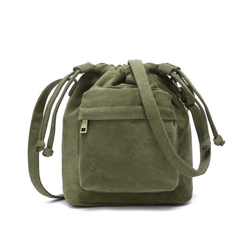 Barsine Women Small Canvas Purse Crossbody Bag Ladies Cute Little Drawstring Bucket Boho Purses, Olive Green - Image 1